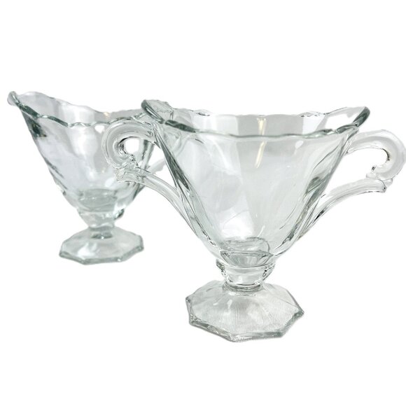 Heisey Waverly Vintage Footed Open Sugar Bowl & Creamer Set Elegant Clear Glass - Picture 3 of 10